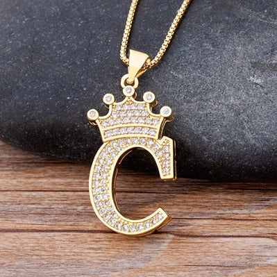 New Luxury Copper Zircon A-Z Crown Alphabet Pendant Chain Necklace Punk Hip-Hop Style Fashion Woman Man Initial Name Jewelry alfamoba