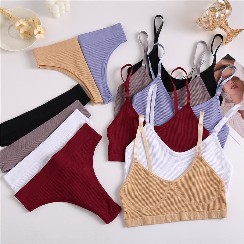 FINETOO Seamless Tanks Tops Panties Set Female Underwear Wireless Bra Crop Top Women Low-rise Underpants Soft Bralette Lingerie alfamoba