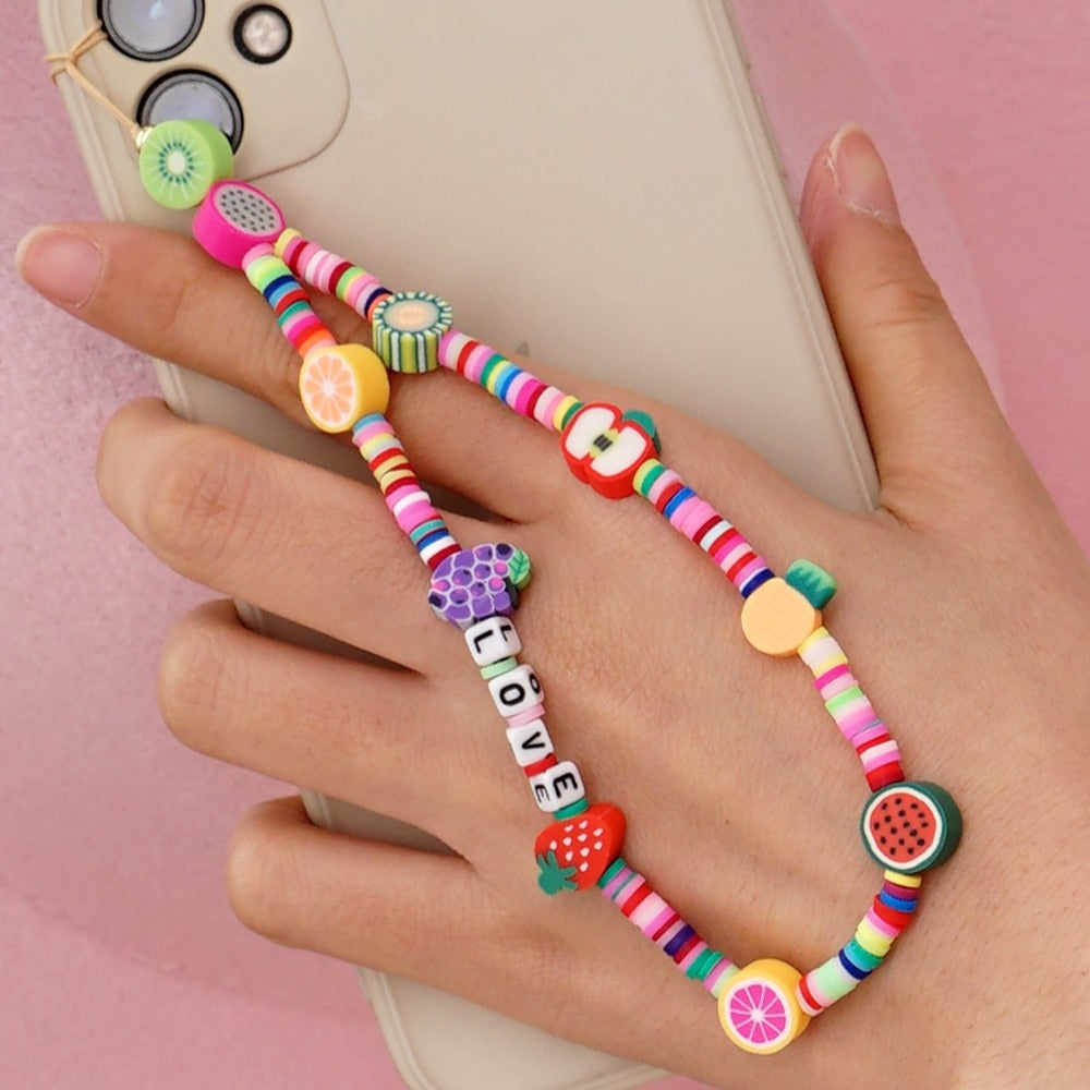 Shinus Heishi Disc Beads Crystal Chain For Phone Mobile Phone Lanyard Smile Cell Phone Chains 2021 LOVE Letter String Wristband alfamoba