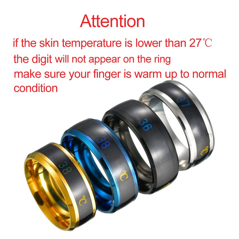 Smart Sensor Body Temperature Ring Stainless Steel Fashion Display Real-time Temperature Test Finger Rings alfamoba