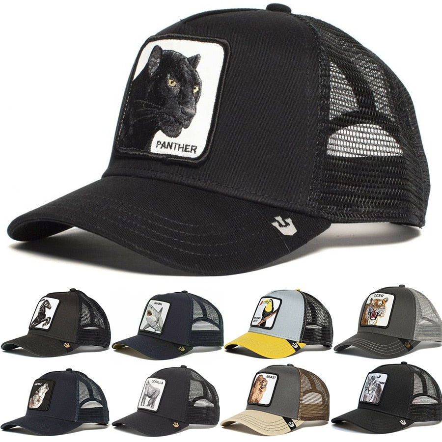 Panther Mesh Cap Summer Baseball Cap Anime Gorilla FREEDOM Black Trucker Hat Shark Toucan Dad Hat Net Snapback Women Men alfamoba