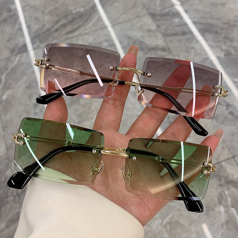 Vintage Fashion 2021 New Sunglasses Rimless Frameless Rectangle Shades Gradient UV400 Summer Traveling Sun Glasses for Women alfredo.barrella7