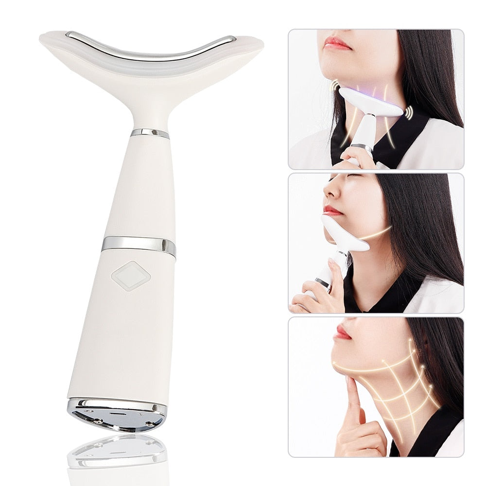 LED Photon Therapy Neck and Face Lifting Tool Vibration Skin Tighten Face Slim Reduce Double Chin Anti-Wrinkle Remove Device alfamoba