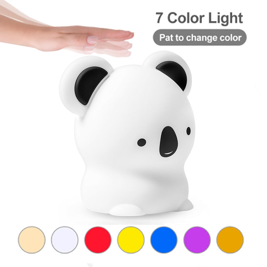 Colorful Silicone LED Night Light Cute Animal Soft Cartoon USB Rechargeable Lamps For kids Children Bedroom Baby Christmas Gift alfamoba