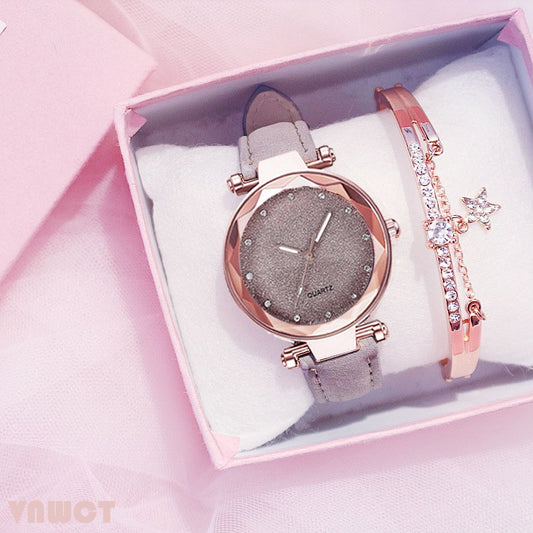 Casual Women Romantic Starry Sky Wrist Watch bracelet Leather Rhinestone Designer Ladies Clock Simple Dress Gfit  Montre Femme alfamoba