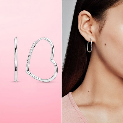 Silver Earrings Real 925 Sterling Silver Asymmetrical Heart Hoop Earrings for Women Fashion Silver Earring Jewelry Gift alfamoba