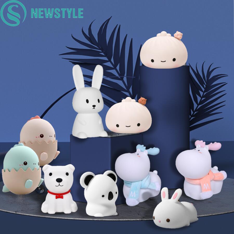 Colorful Silicone LED Night Light Cute Animal Soft Cartoon USB Rechargeable Lamps For kids Children Bedroom Baby Christmas Gift alfamoba