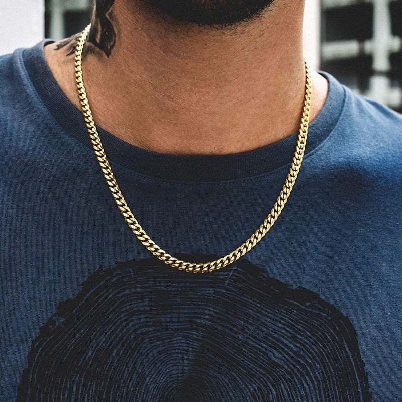 Vnox Cuban Chain Necklace for Men Women, Basic Punk Stainless Steel Curb Link Chain Chokers,Vintage Gold Tone Solid Metal Collar alfamoba