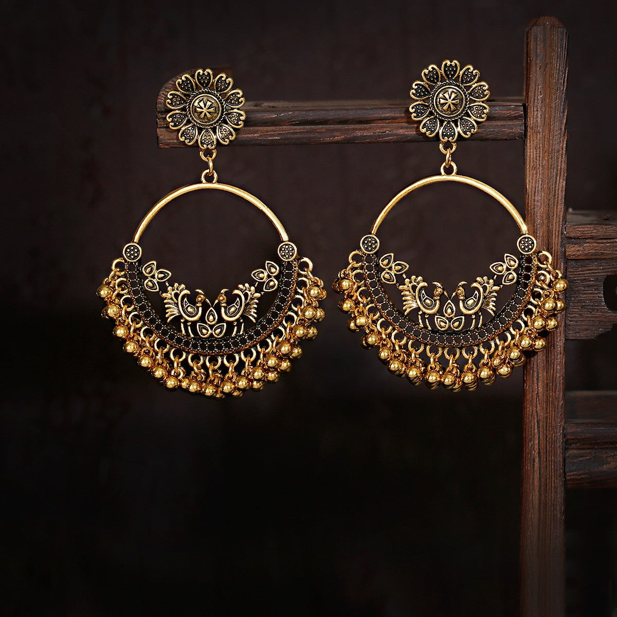 2021 Antique Gold Boho Big Round Circle Gypsy Tribal Indian Drop Earrings For Women Vintage Bell Tassel Earring Womens Jewellery alfamoba