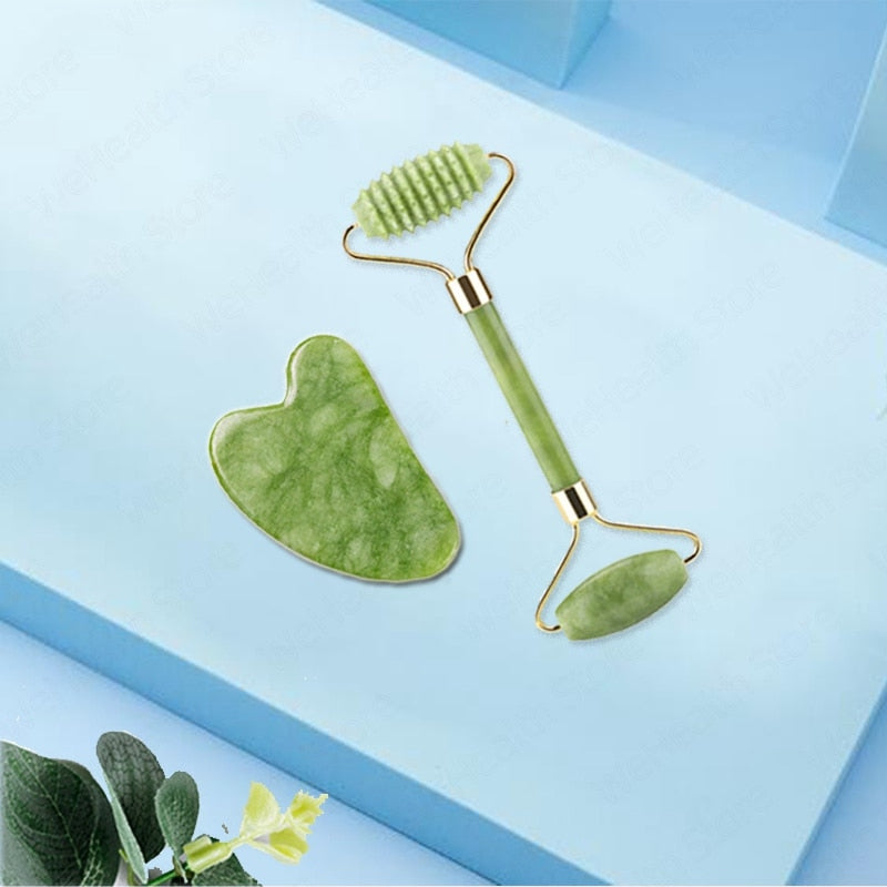 Natural Face Massager Gua Sha Jade Roller Face Massage Tool Set Face For Massager Guasha Facial Neck Skin Beauty Care Set alfamoba