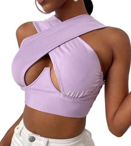 Women's Criss Cross Tank Tops Sexy Sleeveless Solid Color Cutout Front Crop Tops Party Club Streetwear Summer Lady Bustier Tops alfamoba