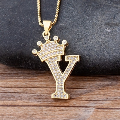 New Luxury Copper Zircon A-Z Crown Alphabet Pendant Chain Necklace Punk Hip-Hop Style Fashion Woman Man Initial Name Jewelry alfamoba