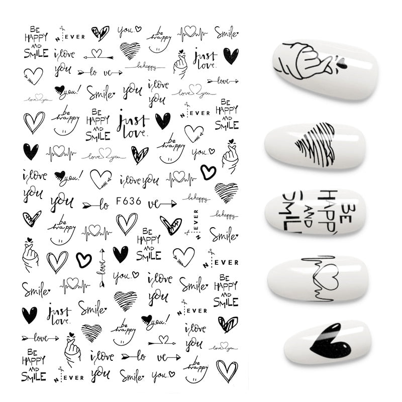 The New 3D Nail Sticker Cool English Letter stickers for nail  Foil Love Heart Design Nails Accessories Fashion Manicure Sticker alfamoba