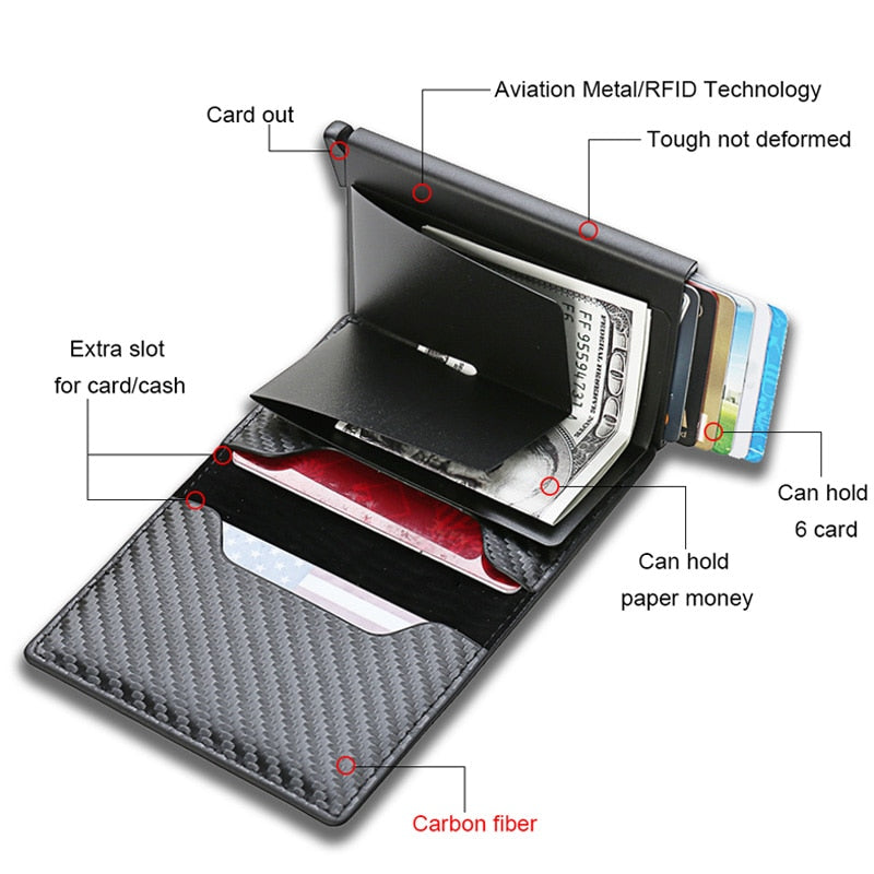 DIENQI Carbon Fiber Card Holder Wallets Men Brand Rfid Black Magic Trifold Leather Slim Mini Wallet Small Money Bag Male Purses alfamoba