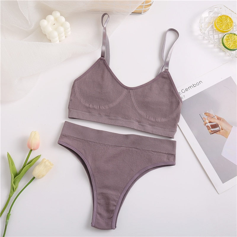 FINETOO Seamless Tanks Tops Panties Set Female Underwear Wireless Bra Crop Top Women Low-rise Underpants Soft Bralette Lingerie alfamoba