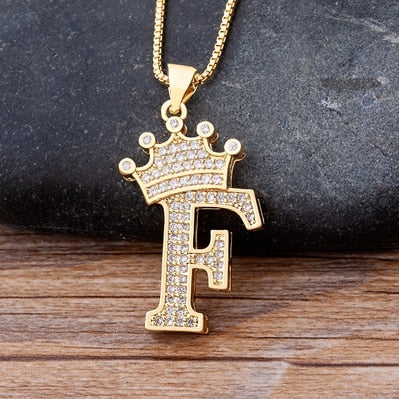 New Luxury Copper Zircon A-Z Crown Alphabet Pendant Chain Necklace Punk Hip-Hop Style Fashion Woman Man Initial Name Jewelry alfamoba