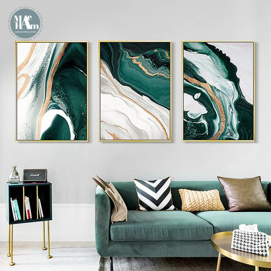 Modern Abstract Gold foil lines Green Canvas Art Paintings For Living Room Bedroom Posters And Prints Wall Poster Home Decor alfamoba