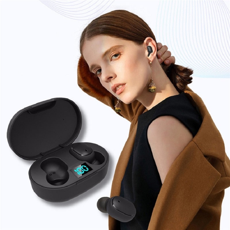 New E6s Smart Digital Display Bluetooth Headset Wireless Sports Mini Headset Stereo in-Ear alfamoba