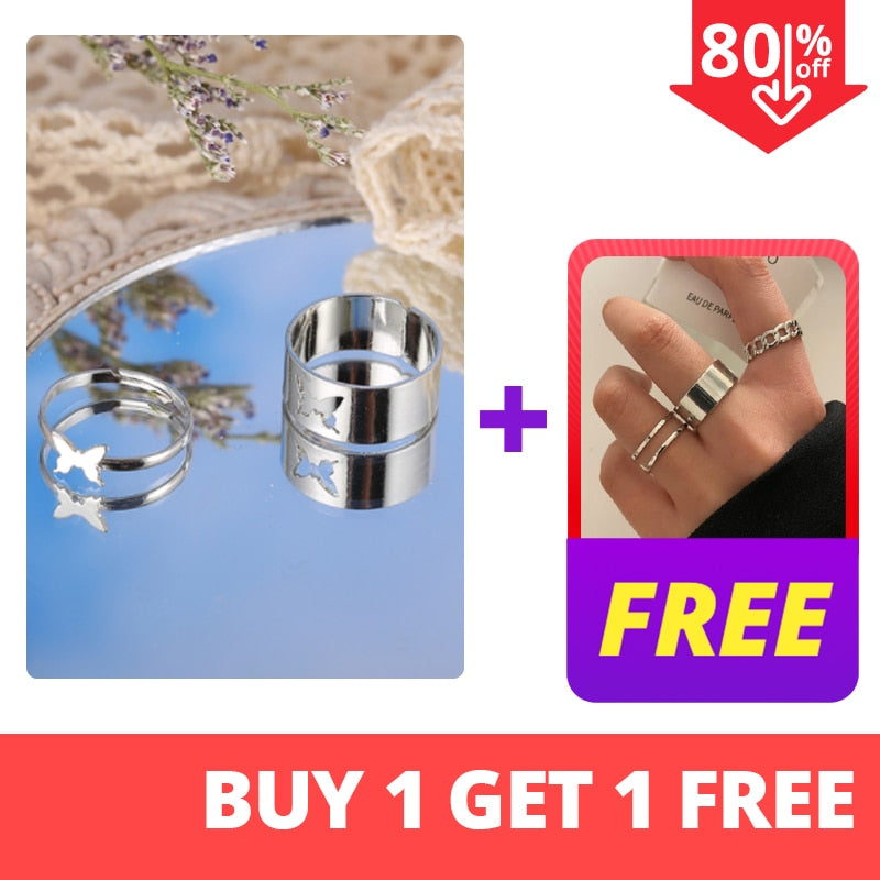 Trendy Gold Butterfly Rings For Women Men Lover Couple Rings Set Friendship Engagement Wedding Open Rings 2021 Jewelry alfamoba