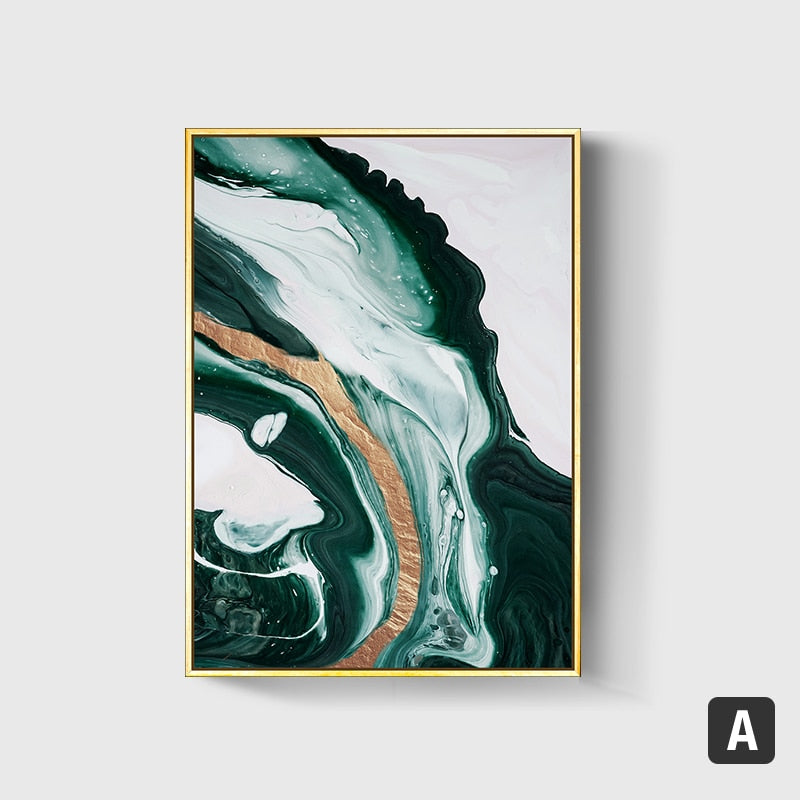 Modern Abstract Gold foil lines Green Canvas Art Paintings For Living Room Bedroom Posters And Prints Wall Poster Home Decor alfamoba