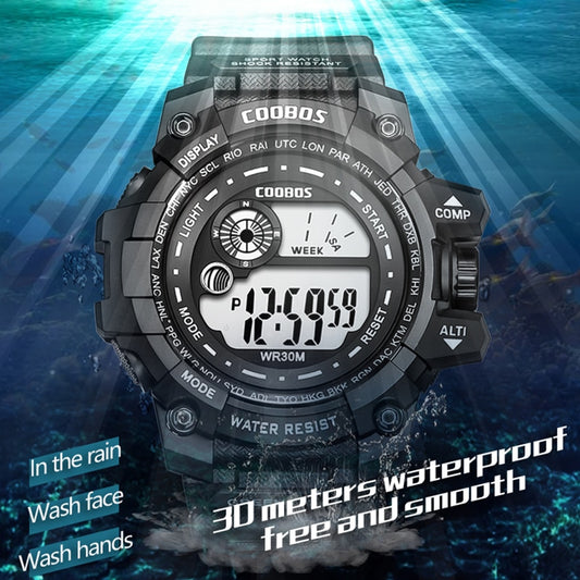 Cool Luminous Men Sport Watch High-end Silicone Strap Military Wrist Watch Led Calendar Waterproof Digital Watch reloj de hombre alfamoba