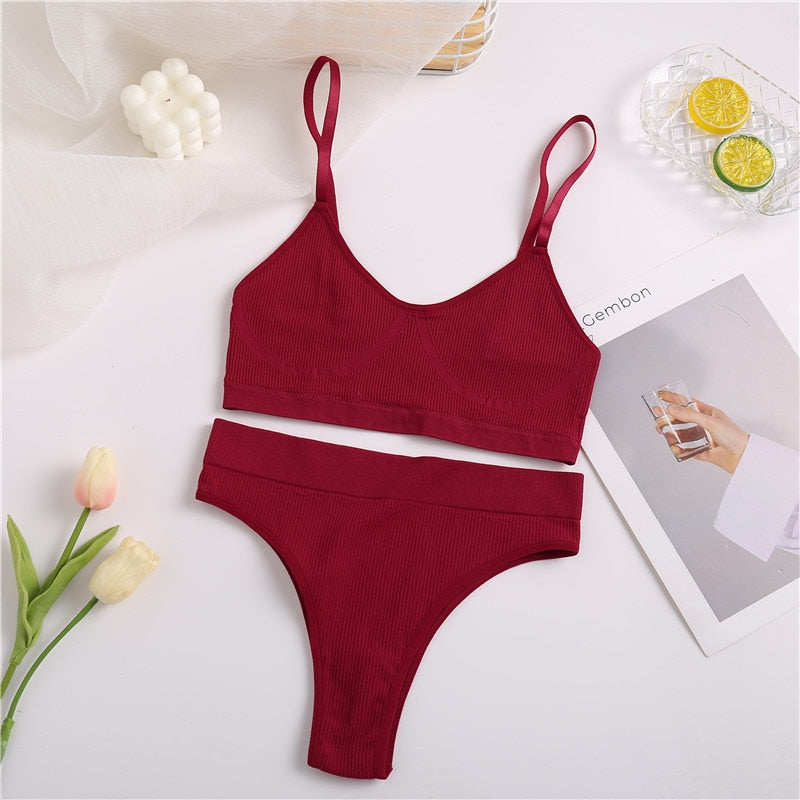 FINETOO Seamless Tanks Tops Panties Set Female Underwear Wireless Bra Crop Top Women Low-rise Underpants Soft Bralette Lingerie alfamoba