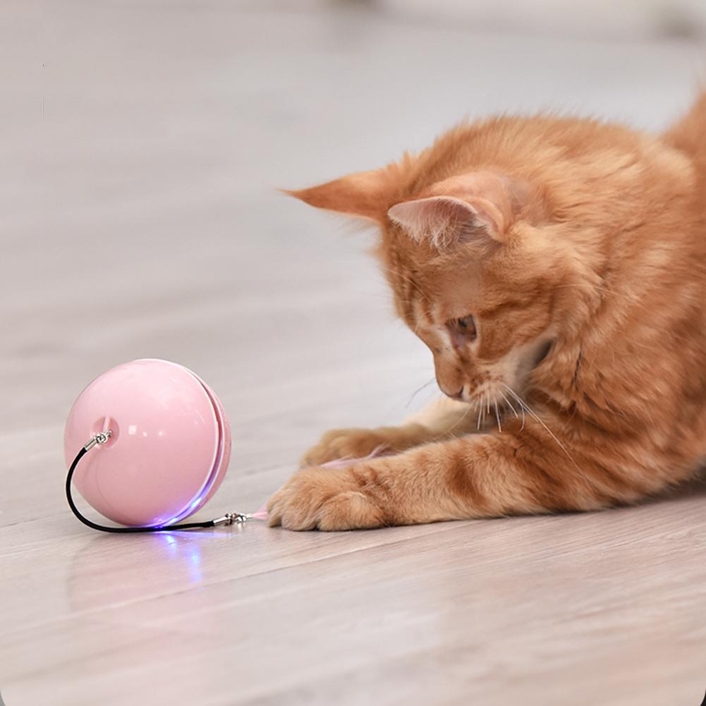 Smart Interactive Cat Toy Colorful LED Self Rotating Ball With Catnip Bell and Feather Toys USB Rechargeable Cat Kitten Ball Toy alfamoba