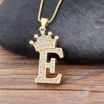 New Luxury Copper Zircon A-Z Crown Alphabet Pendant Chain Necklace Punk Hip-Hop Style Fashion Woman Man Initial Name Jewelry alfamoba