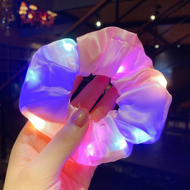 Kids Baby Girls LED Luminous Scrunchies Hairband Ponytail Holder Glow Headwear Elastic Hair Bands Solid Color Hair Accessories alfamoba