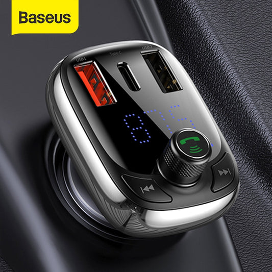 Baseus FM Transmitter Bluetooth 5.0 Handsfree Car Kit Audio MP3 Player With PPS QC3.0 QC4.0 5A Fast Charger Auto FM Modulator alfamoba