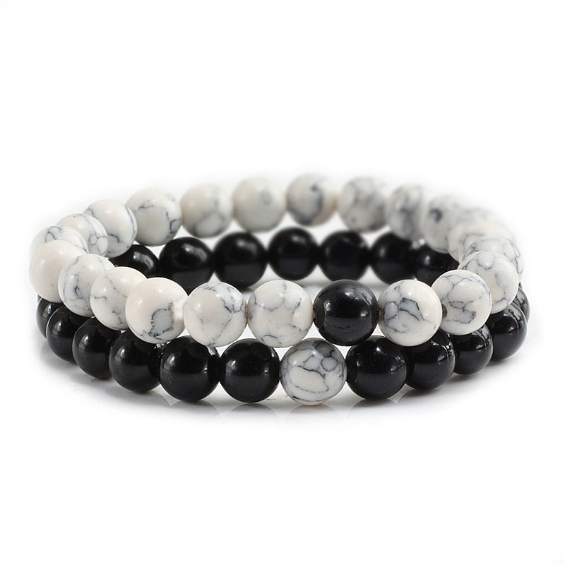 Set Bracelet Couples Distance Black White Natural Lava Stone Tiger Eye Beaded Yoga Bracelets for Men Women Elastic Rope Jewelry alfamoba