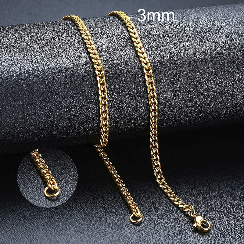 Vnox Cuban Chain Necklace for Men Women, Basic Punk Stainless Steel Curb Link Chain Chokers,Vintage Gold Tone Solid Metal Collar alfamoba