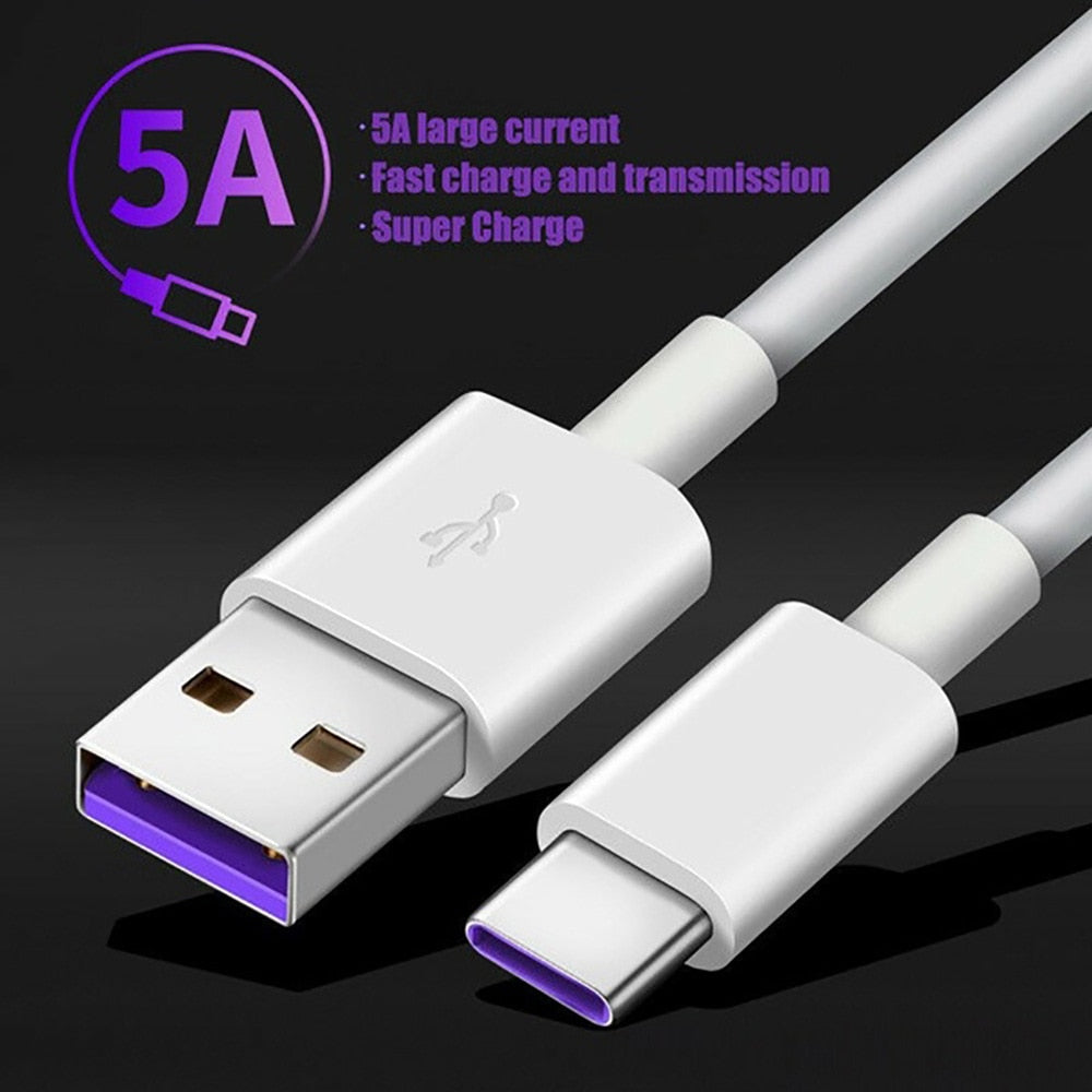 Fast Charge 5A USB Type C Cable For Samsung S20 S9 S8 Xiaomi Huawei P30 Pro Mobile Phone Charging Wire White Blcak Cable alfamoba