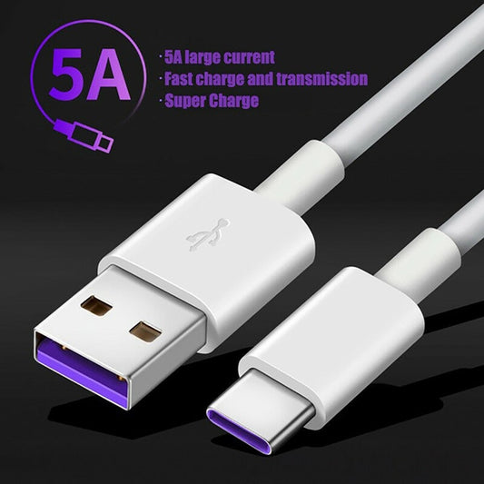 Fast Charge 5A USB Type C Cable For Samsung S20 S9 S8 Xiaomi Huawei P30 Pro Mobile Phone Charging Wire White Blcak Cable alfamoba