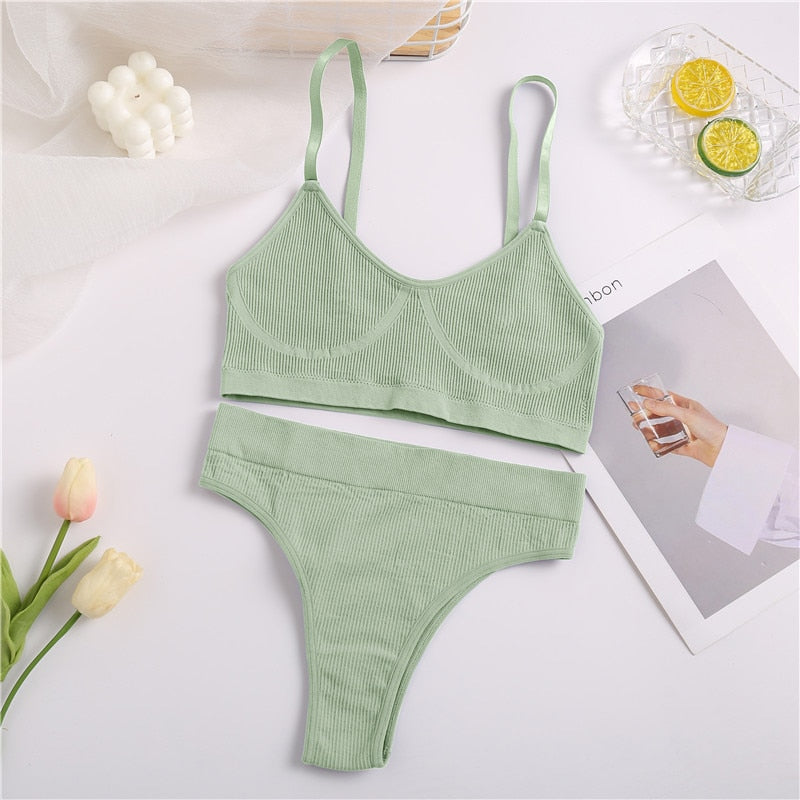 FINETOO Seamless Tanks Tops Panties Set Female Underwear Wireless Bra Crop Top Women Low-rise Underpants Soft Bralette Lingerie alfamoba