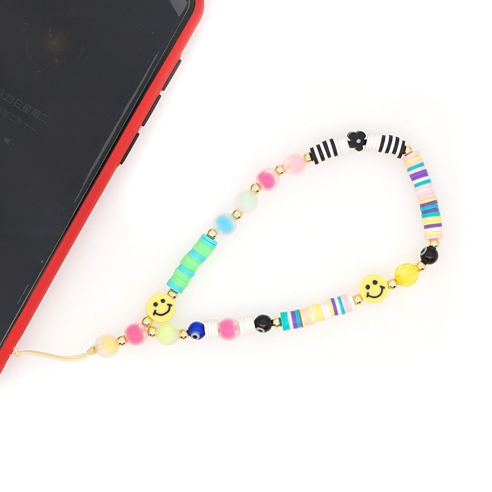 Shinus Heishi Disc Beads Crystal Chain For Phone Mobile Phone Lanyard Smile Cell Phone Chains 2021 LOVE Letter String Wristband alfamoba