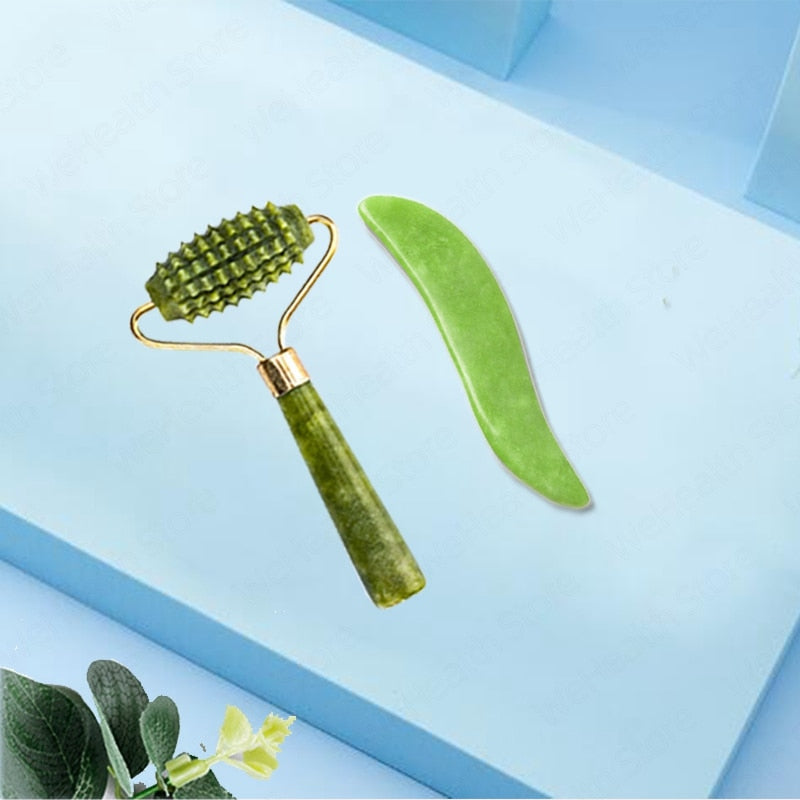 Natural Face Massager Gua Sha Jade Roller Face Massage Tool Set Face For Massager Guasha Facial Neck Skin Beauty Care Set alfamoba