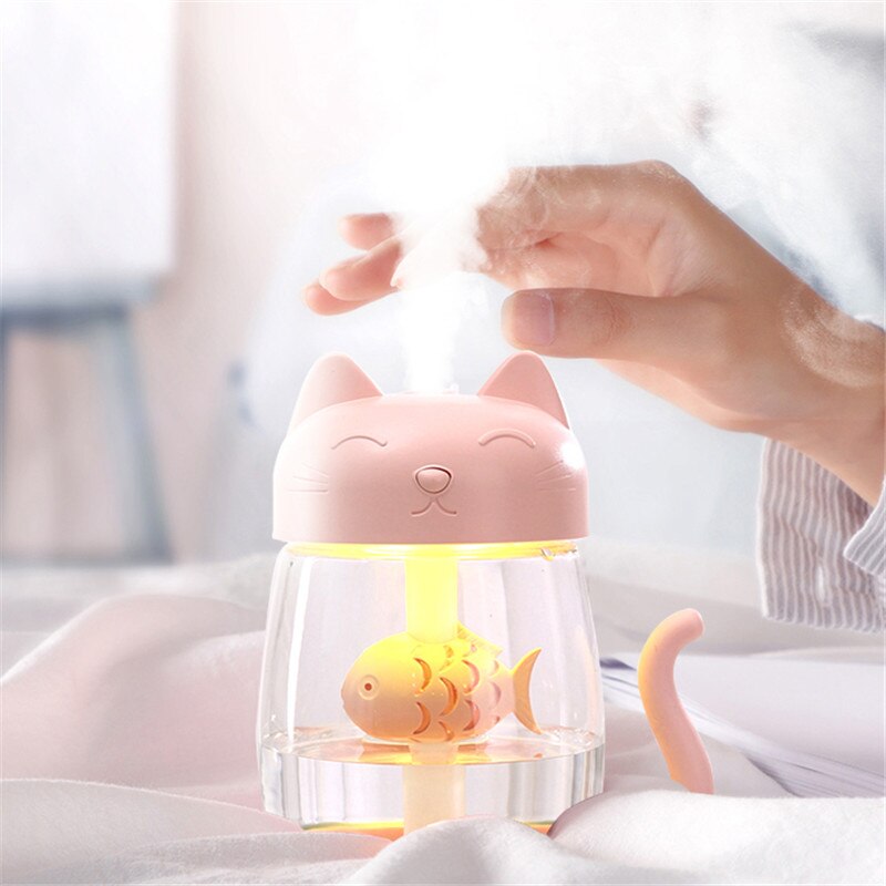 Three-in-one cat humidifier, colorful lights, cat Xiaoyu office desktop USB mini humidifier alfamoba