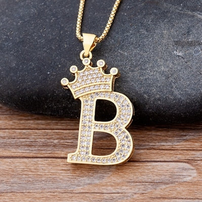 New Luxury Copper Zircon A-Z Crown Alphabet Pendant Chain Necklace Punk Hip-Hop Style Fashion Woman Man Initial Name Jewelry alfamoba