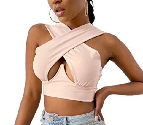 Women's Criss Cross Tank Tops Sexy Sleeveless Solid Color Cutout Front Crop Tops Party Club Streetwear Summer Lady Bustier Tops alfamoba