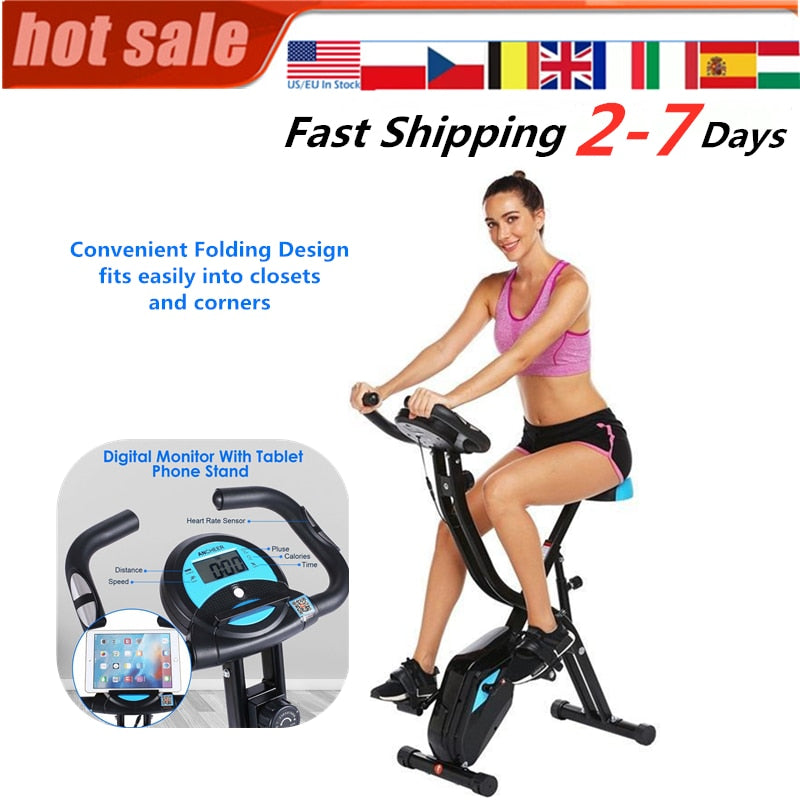 Home Indoor Folding  Fitness Bicycle Cardio Trainer Time Speed Calories Display Spinning Bike Fat Burning Exercise Bike alfamoba