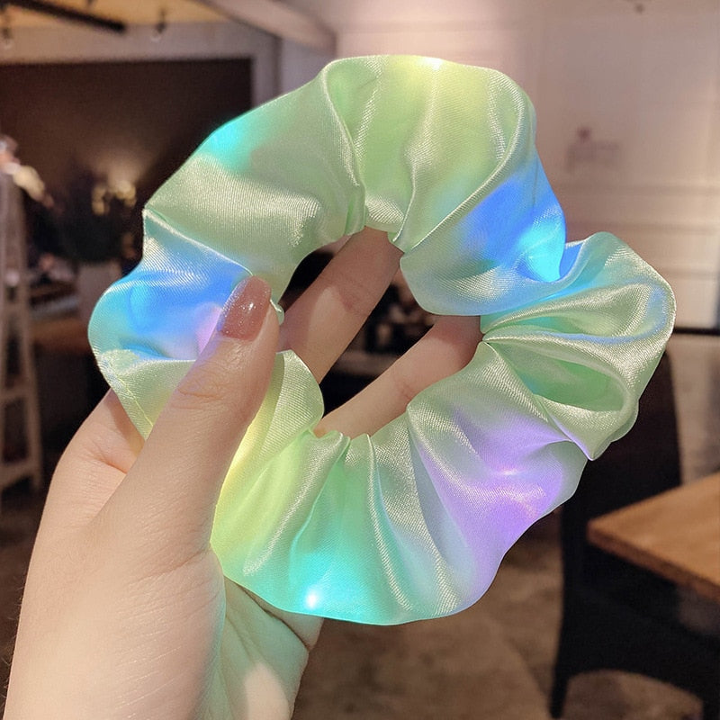 Kids Baby Girls LED Luminous Scrunchies Hairband Ponytail Holder Glow Headwear Elastic Hair Bands Solid Color Hair Accessories alfamoba