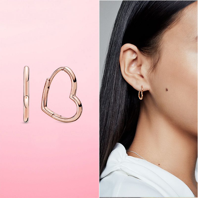 Silver Earrings Real 925 Sterling Silver Asymmetrical Heart Hoop Earrings for Women Fashion Silver Earring Jewelry Gift alfamoba