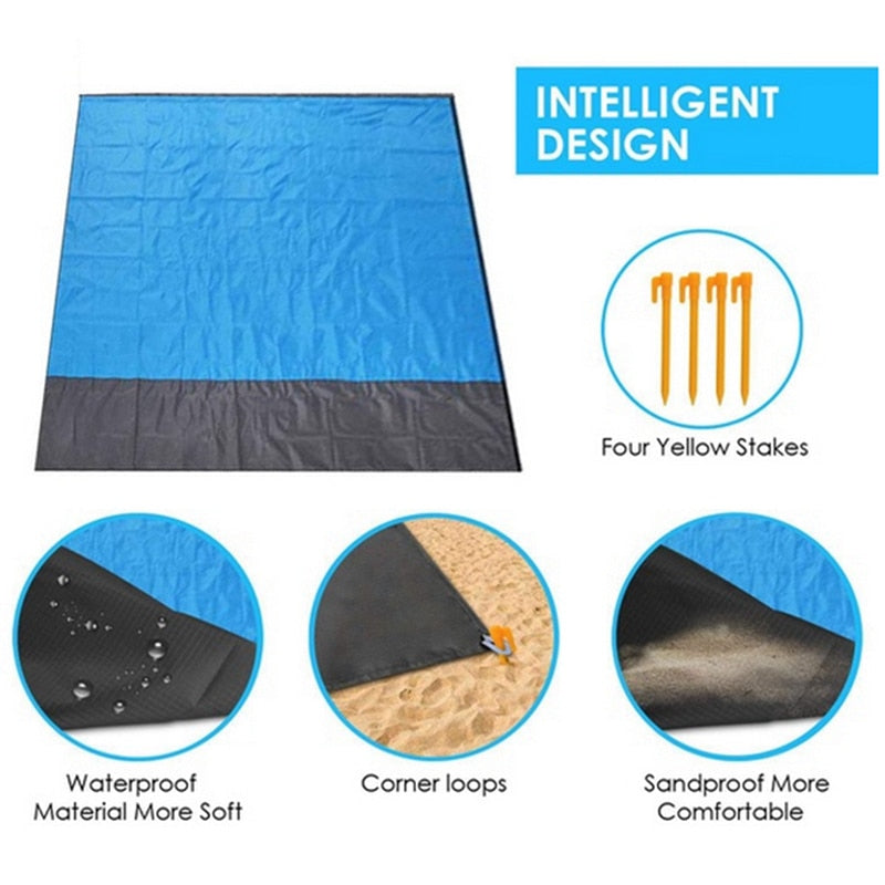 2x2.1m Waterproof Pocket Beach Blanket Folding Camping Mat Mattress Portable Lightweight Mat Outdoor Picnic Mat Sand Beach Mat alfamoba