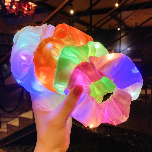 Kids Baby Girls LED Luminous Scrunchies Hairband Ponytail Holder Glow Headwear Elastic Hair Bands Solid Color Hair Accessories alfamoba