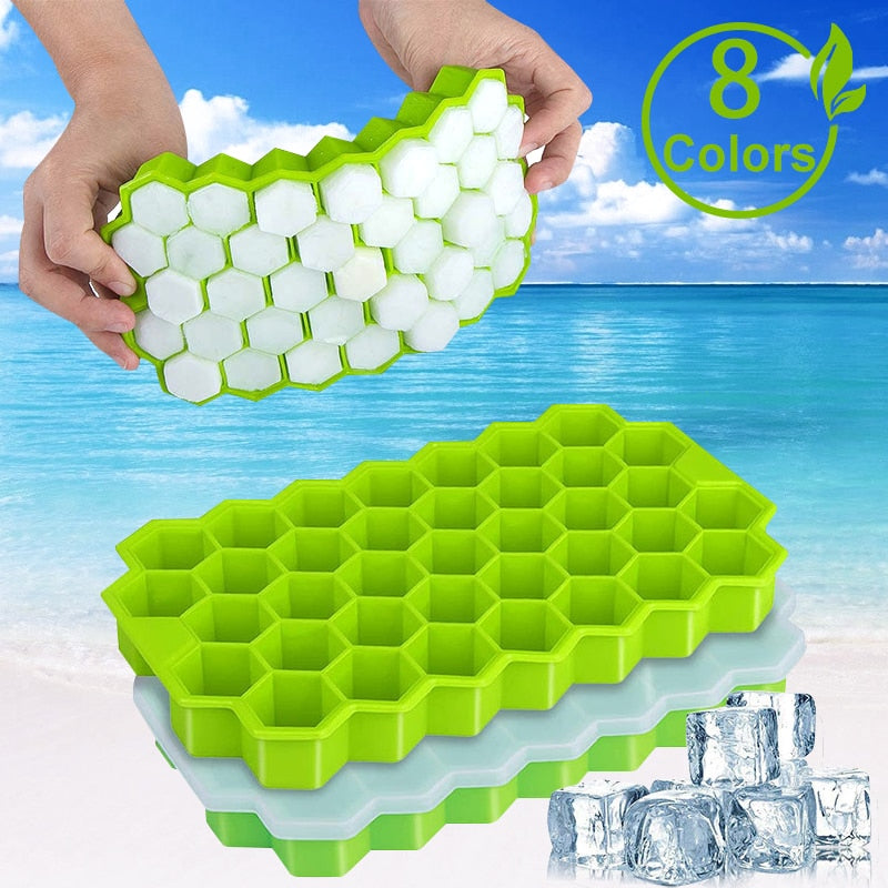 SILIKOLOVE Honeycomb Ice Cube Trays with Removable Lids Silica Gel Ice Cube Mold BPA Free alfamoba