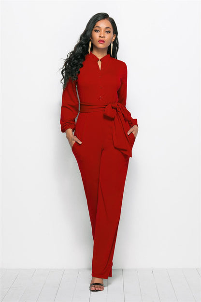 Women bandage long sleeve v-neck wide leg pants rompers women jumpsuit sexy jumpsuits for women 2018 women jumpsuit  romper alfamoba