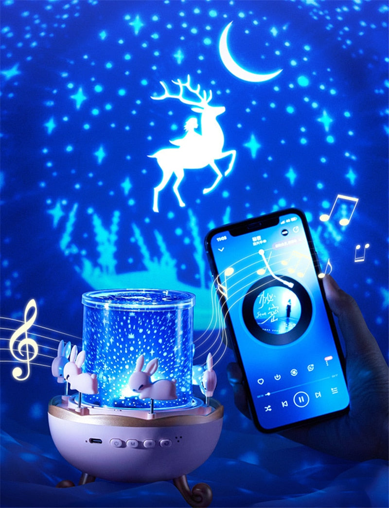 USB Rechargeable Starry Sky Projector Lamp Rotate Cabin Bedroom Unicorn Mermaid Stars Night Light Birthday Gifts for Girl Kids alfamoba