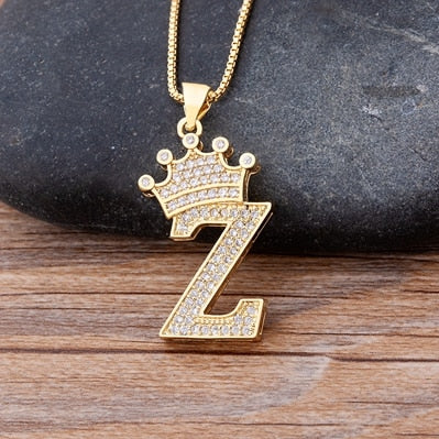 New Luxury Copper Zircon A-Z Crown Alphabet Pendant Chain Necklace Punk Hip-Hop Style Fashion Woman Man Initial Name Jewelry alfamoba