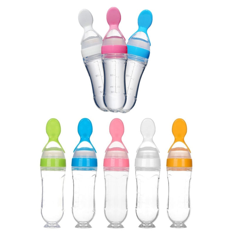 Squeezing Feeding Bottle Silicone Newborn Baby Training Rice Spoon Infant Cereal Food Supplement Feeder Safe Tableware Tools alfamoba